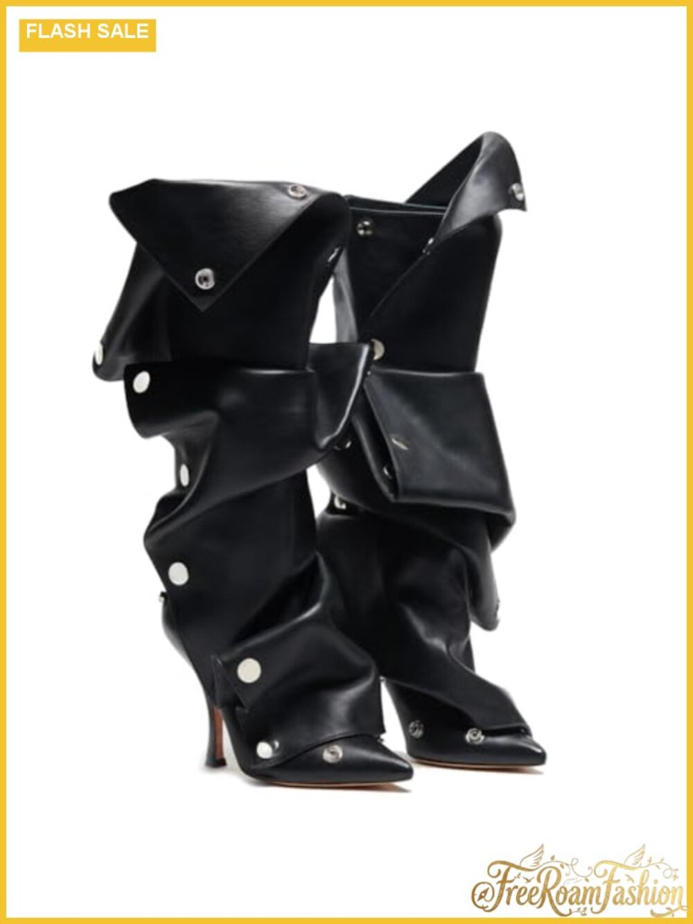 Women's Knee High Stiletto Boots Pointed Toe Ruched Slouchy Wide Calf